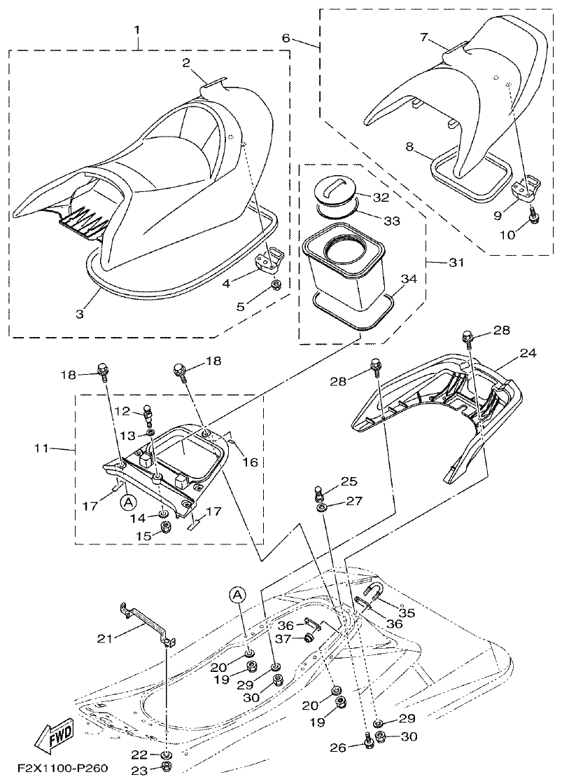 Yamaha VX18002019F4E7(F6G SEAT & UNDER LOCKER parts diagram